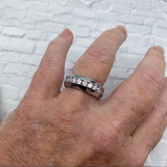 Stainless Steel Eternity Ring With Clear & Pink CZ - Picture 6 of 6